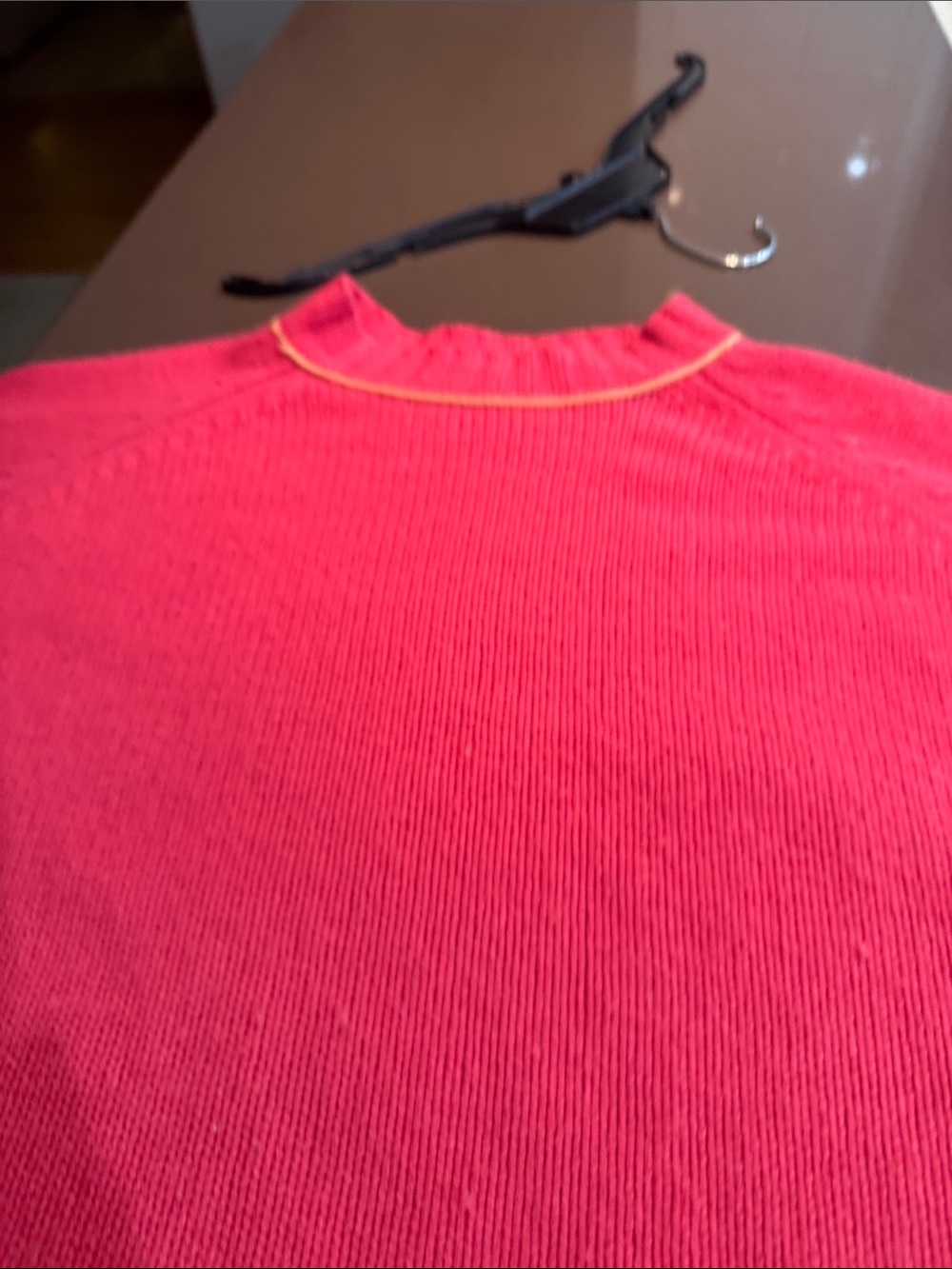 Neiman Marcus Red Crewneck Sweater with Contrast Trim